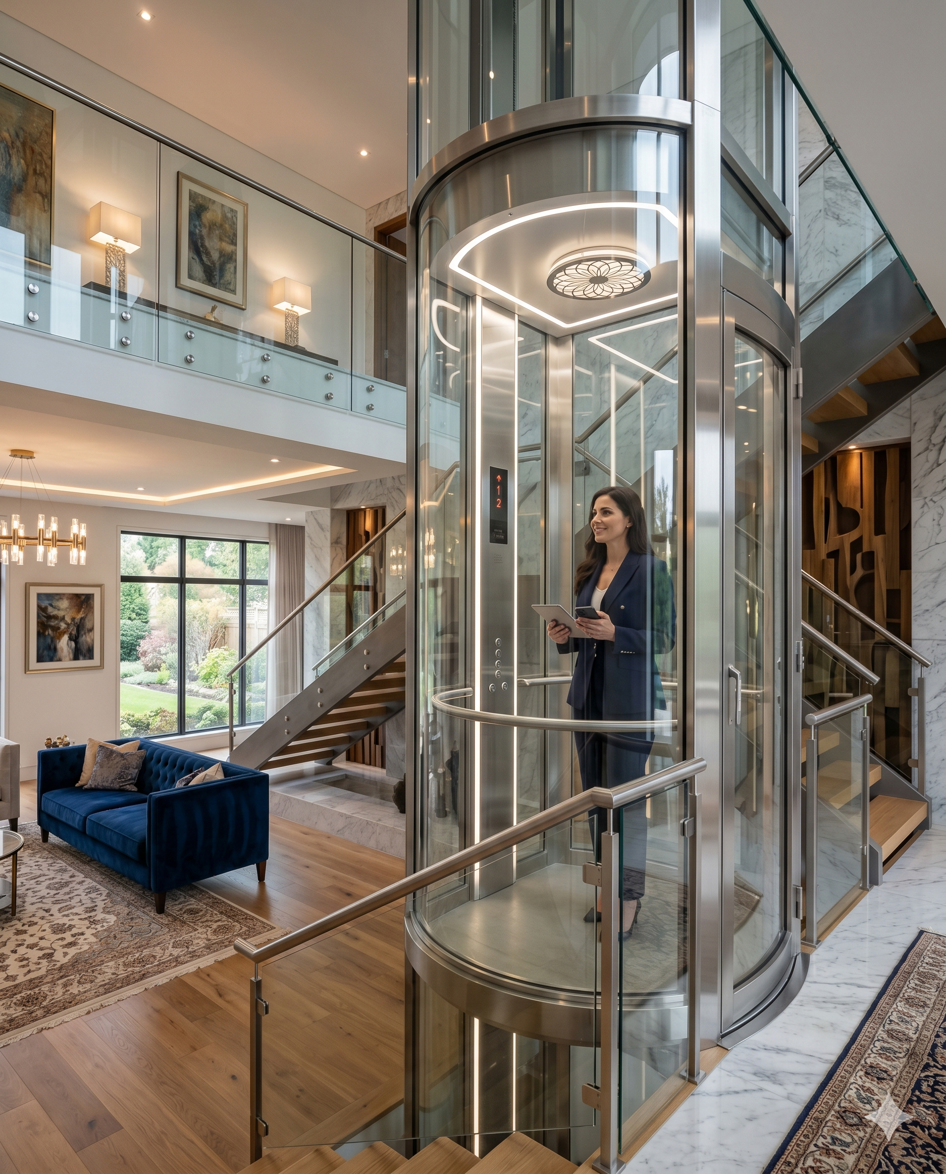 Indoor glass home elevators for duplex houses